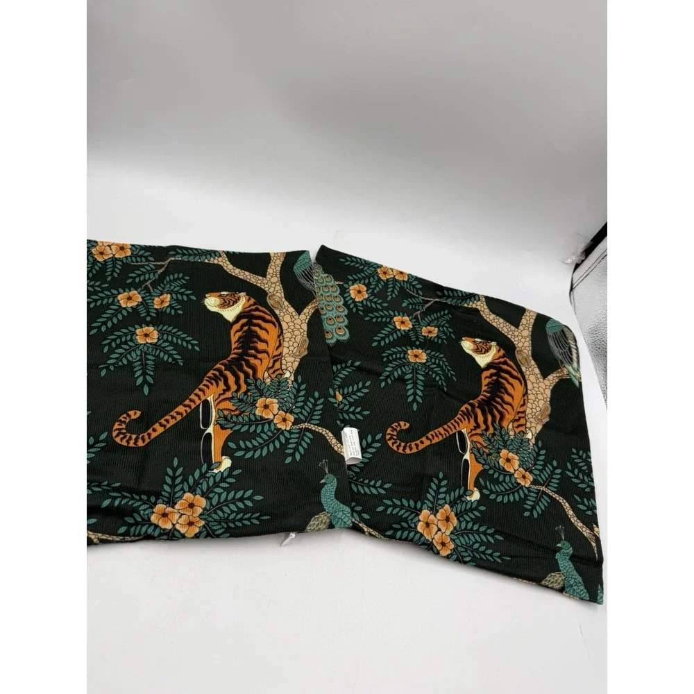 NEW Tiger and Peacock Jungle Pillow Cover Case Modern White Lane 12x12in x2